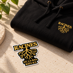 Sticker Racines — Né là-bas, bâti ici